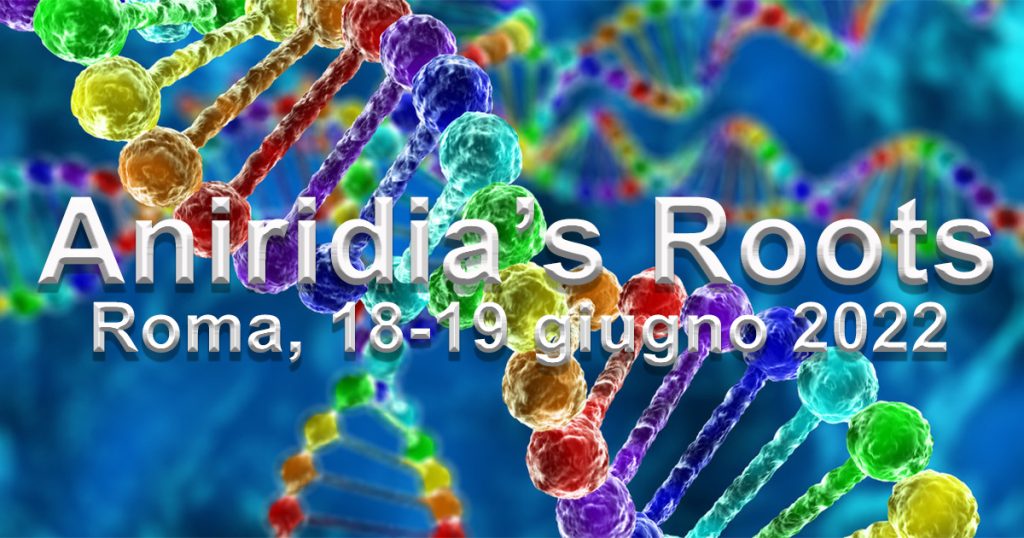 Aniridia's Roots event banner: a coloured part of dna in a blu liquid solution
