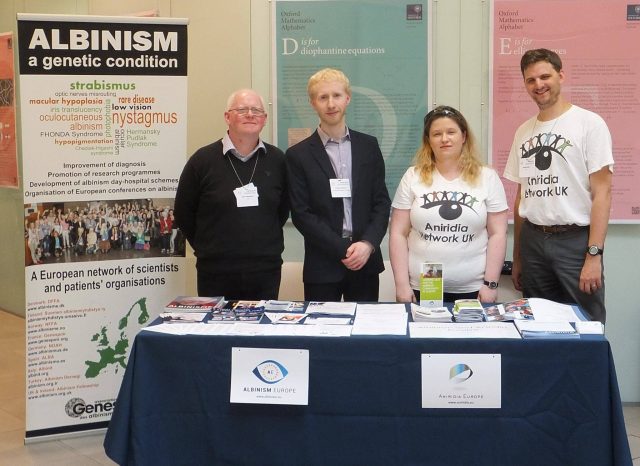 Katherine Atkinson and James Buller represented Aniridia Europe on a stall shared with Antoine Gliksohn and Mark Sanderson from Albinism Europe at the European Paediatric Ophthalmological Society meeting.